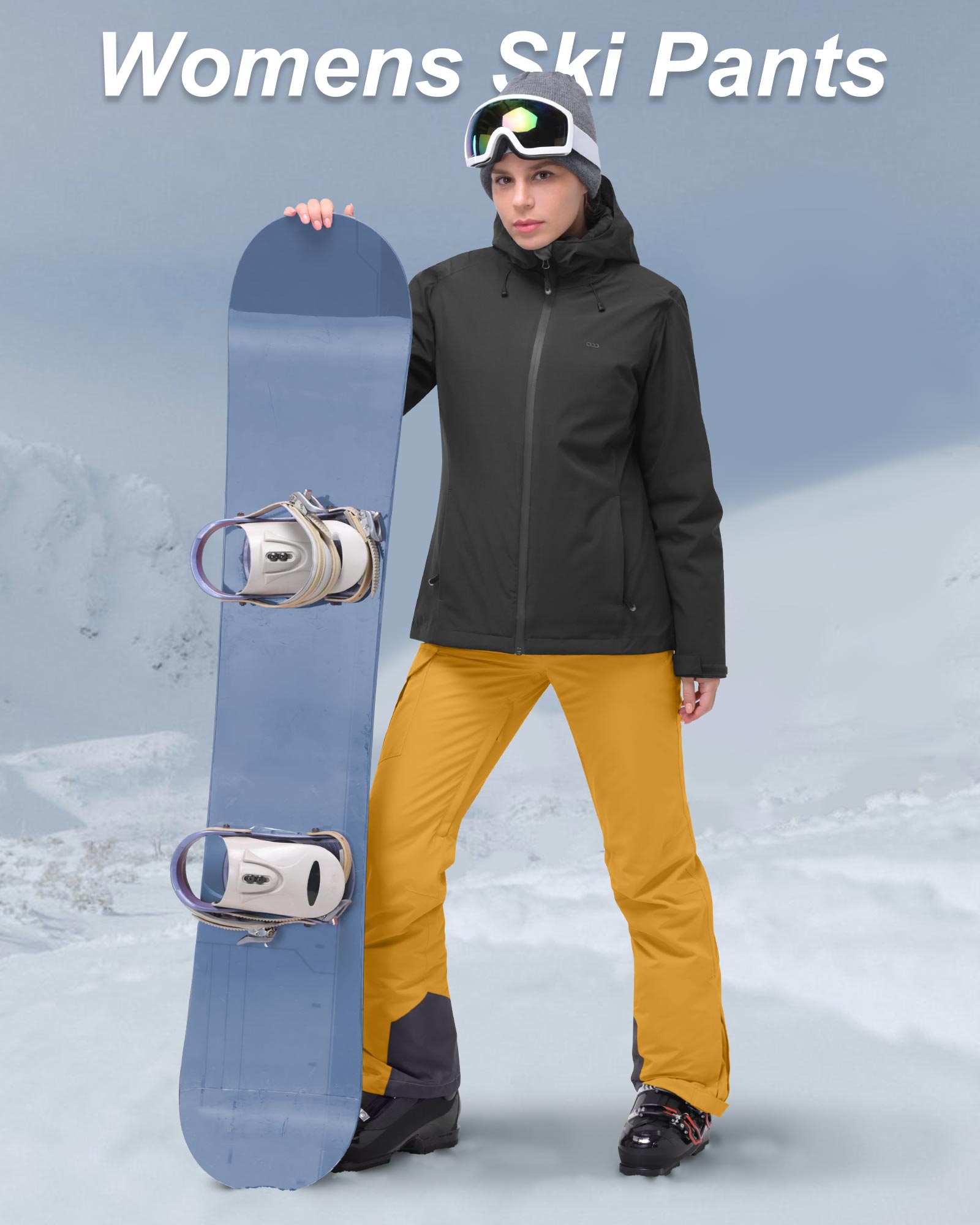 33,000ft Women's Insulated Snow Pants, Waterproof Snowboard Ski Pants with Boot Gaiters Black
