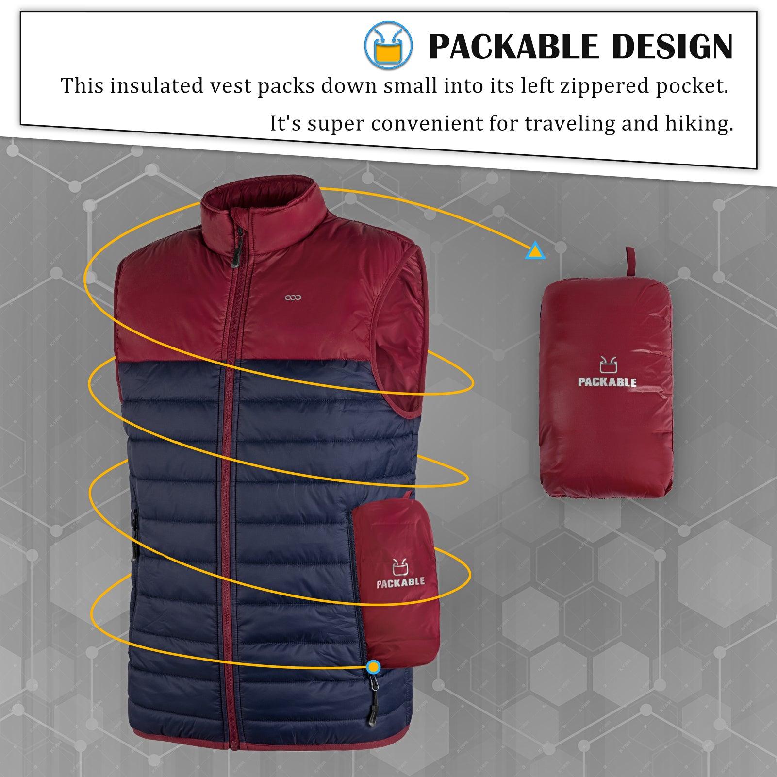 Men's 0.82 lbs Packable Weatherproof Insulated Puffer Vest Outerwear with 5 Pockets 33,000ft