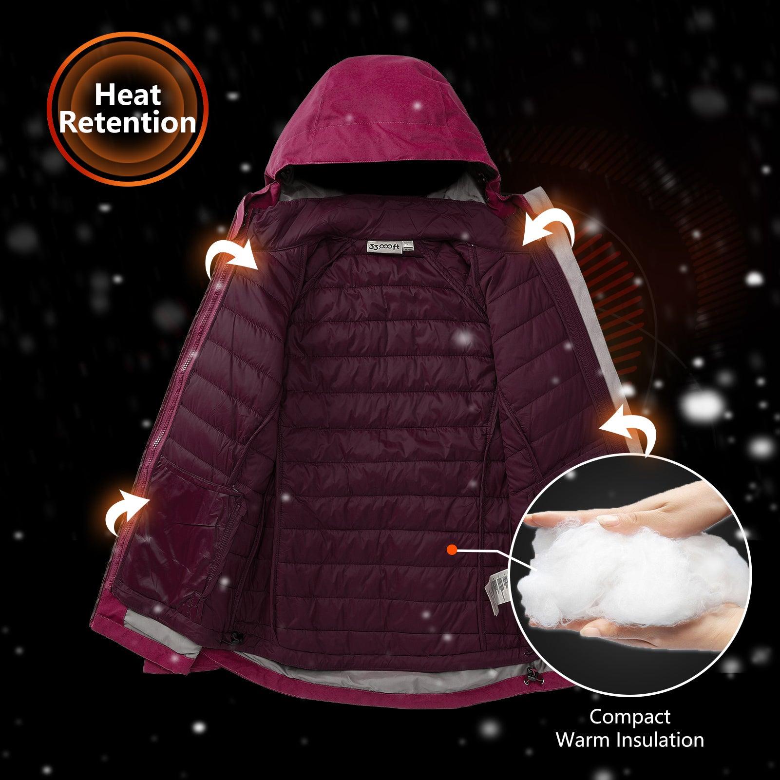 Women's Waterproof 3 in 1 ski Jacket Windproof Winter Snow Coat Ski Snowbaording Jackets Warm Raincoat 33,000ft