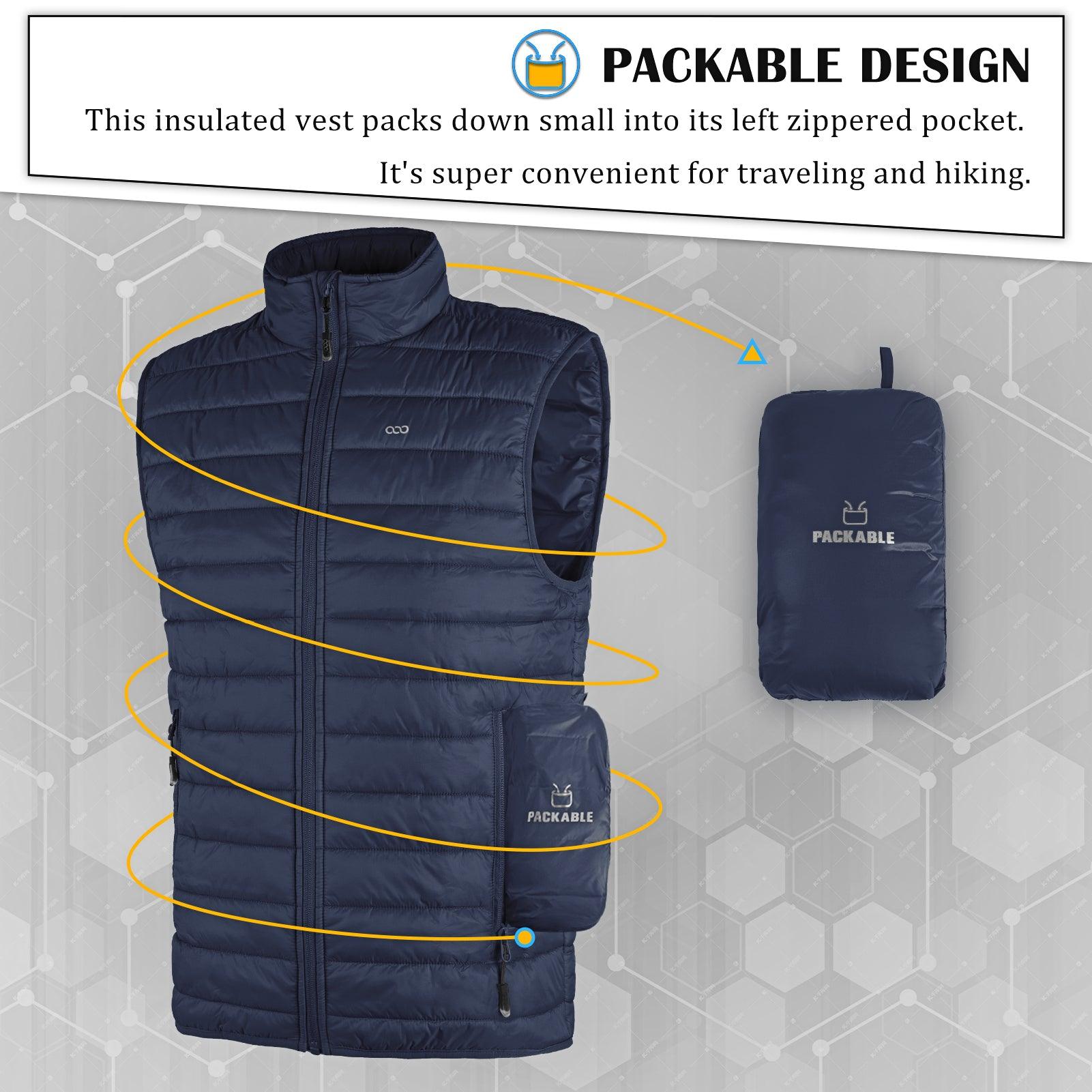 Men's 0.82 lbs Packable Weatherproof Insulated Puffer Vest Outerwear with 5 Pockets 33,000ft