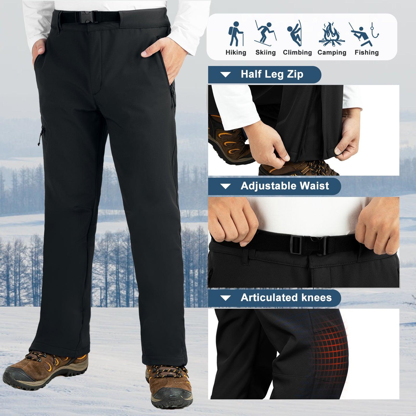 Men's Fleece Lined Snow Pants Warm Winter Waterproof Softshell Insulated Ski Pants for Hiking Snowboard Black 33,000ft