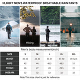 1.10 lbs/10000 mmH2O Index/10000 Level Breathable  Men's Rain Pants with 4 Multi Pockets and Adjustable Design 33,000ft