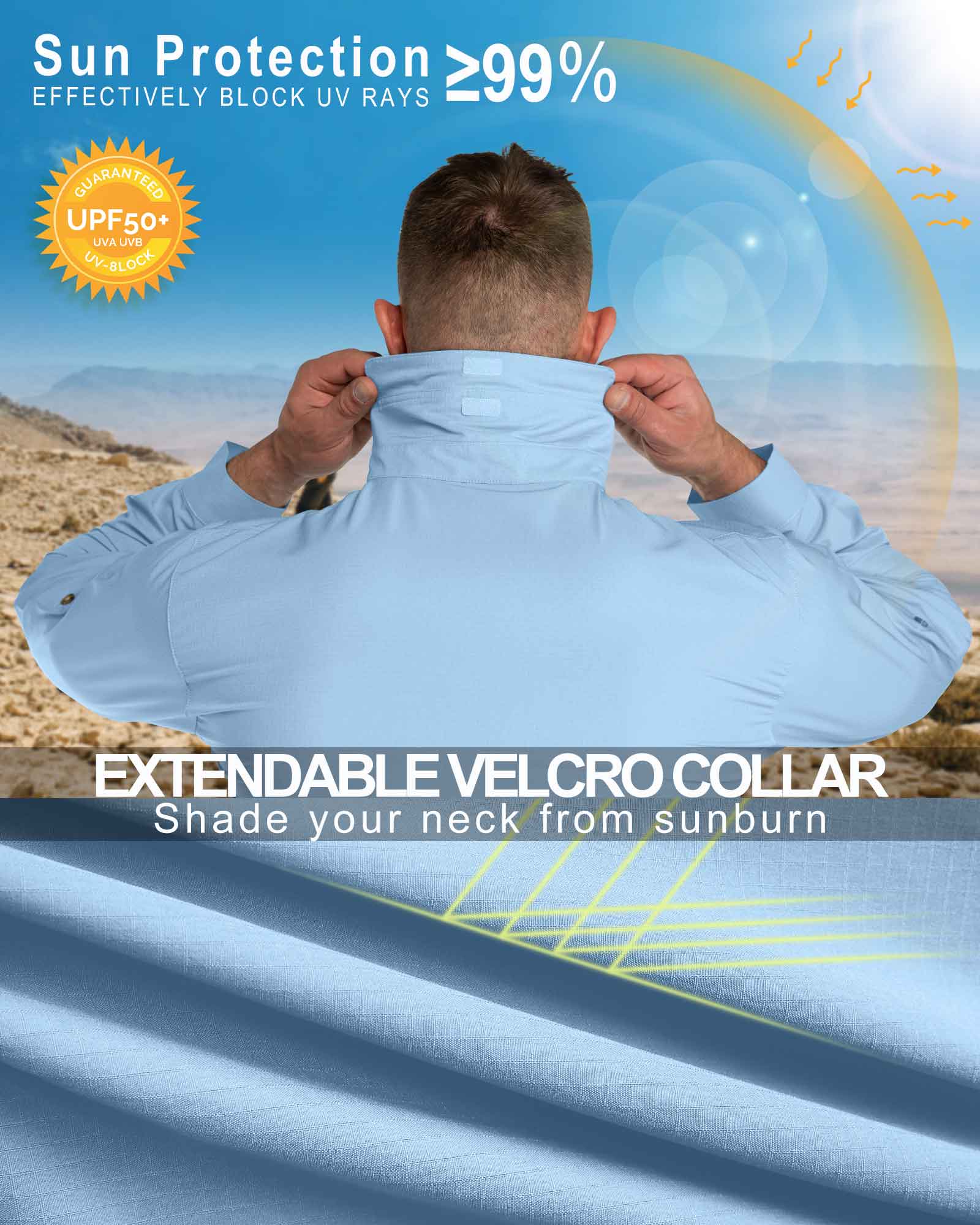 Men's 2 Zip Pockets UPF 50+ Breathable Mesh Lined Vents Adjustable Sleeve Shirt
