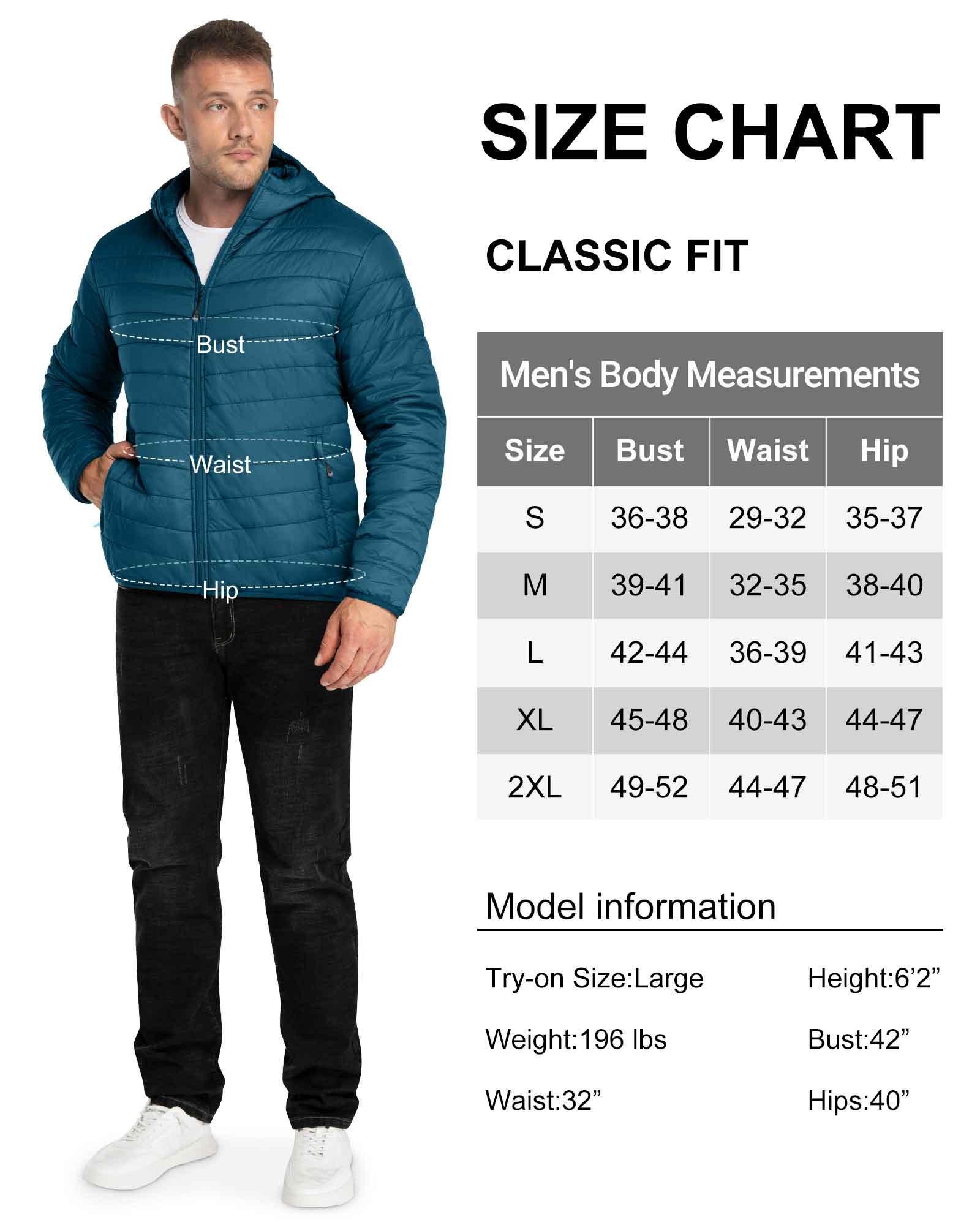 Men's 1.28lb Packable Insulated Jacket with Hood and 3 Pockets - 33,000ft