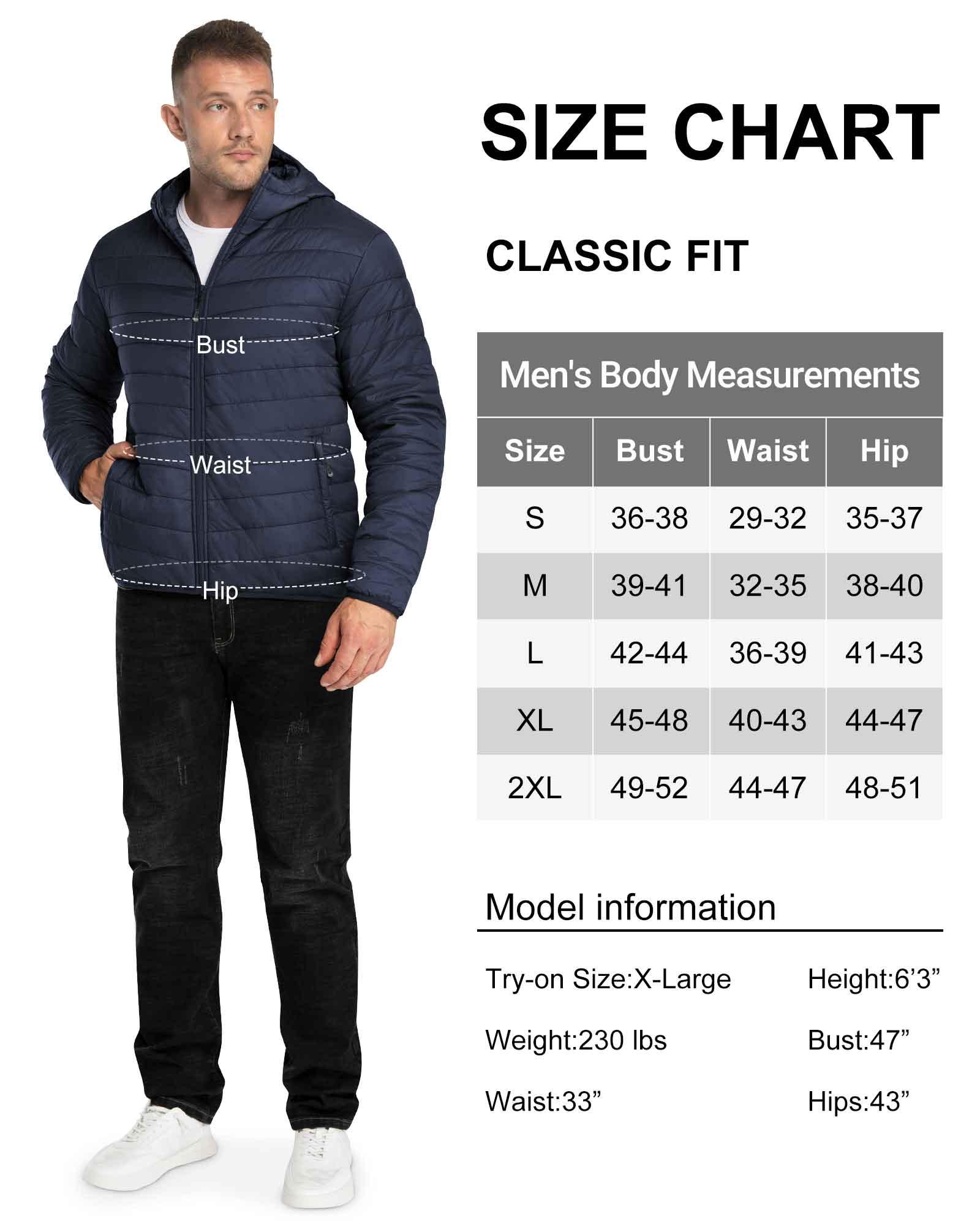 Men's 1.28lb Packable Insulated Jacket with Hood and 3 Pockets - 33,000ft