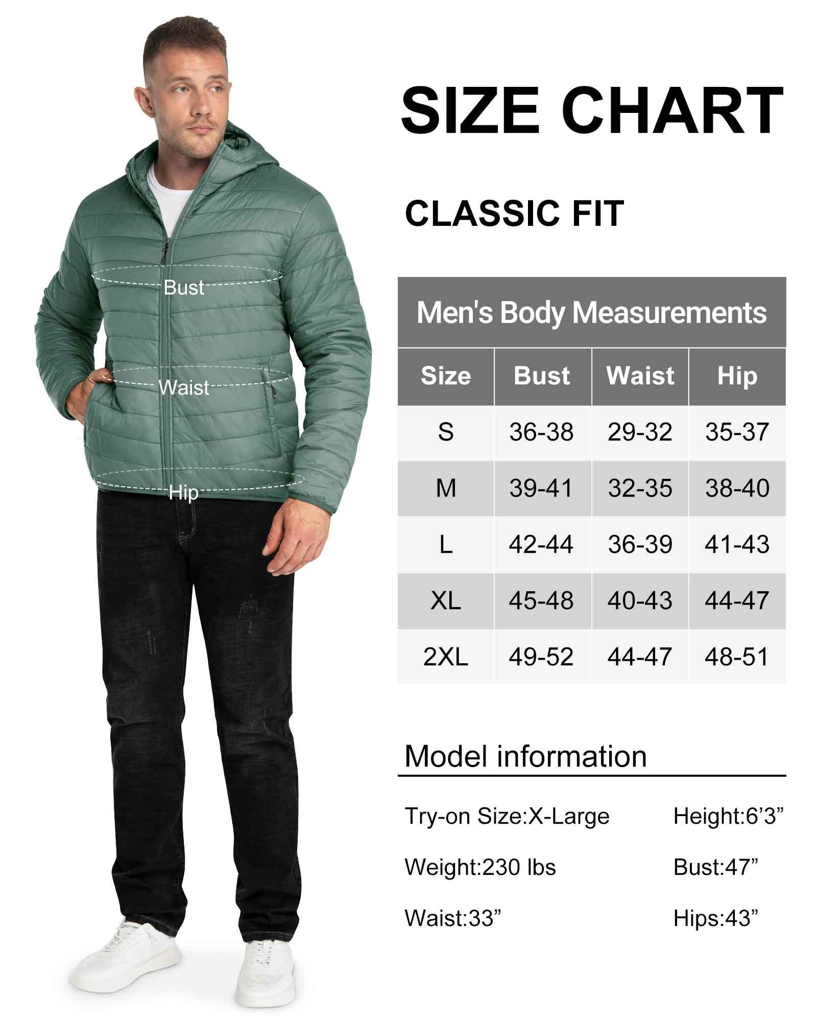 Men's 1.28lb Packable Insulated Jacket with Hood and 3 Pockets - 33,000ft