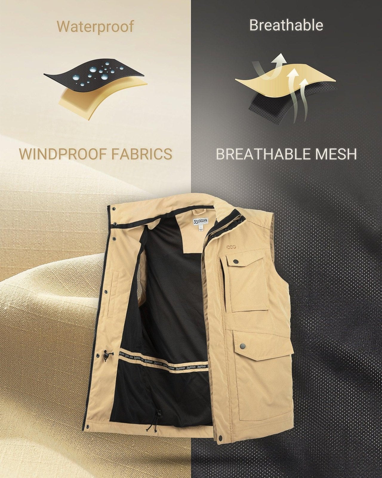 Men's 1.59 lbs Travel Vest Outerwear with 11 Multi-Pockets for Fishing Summer Outdoor 33,000ft