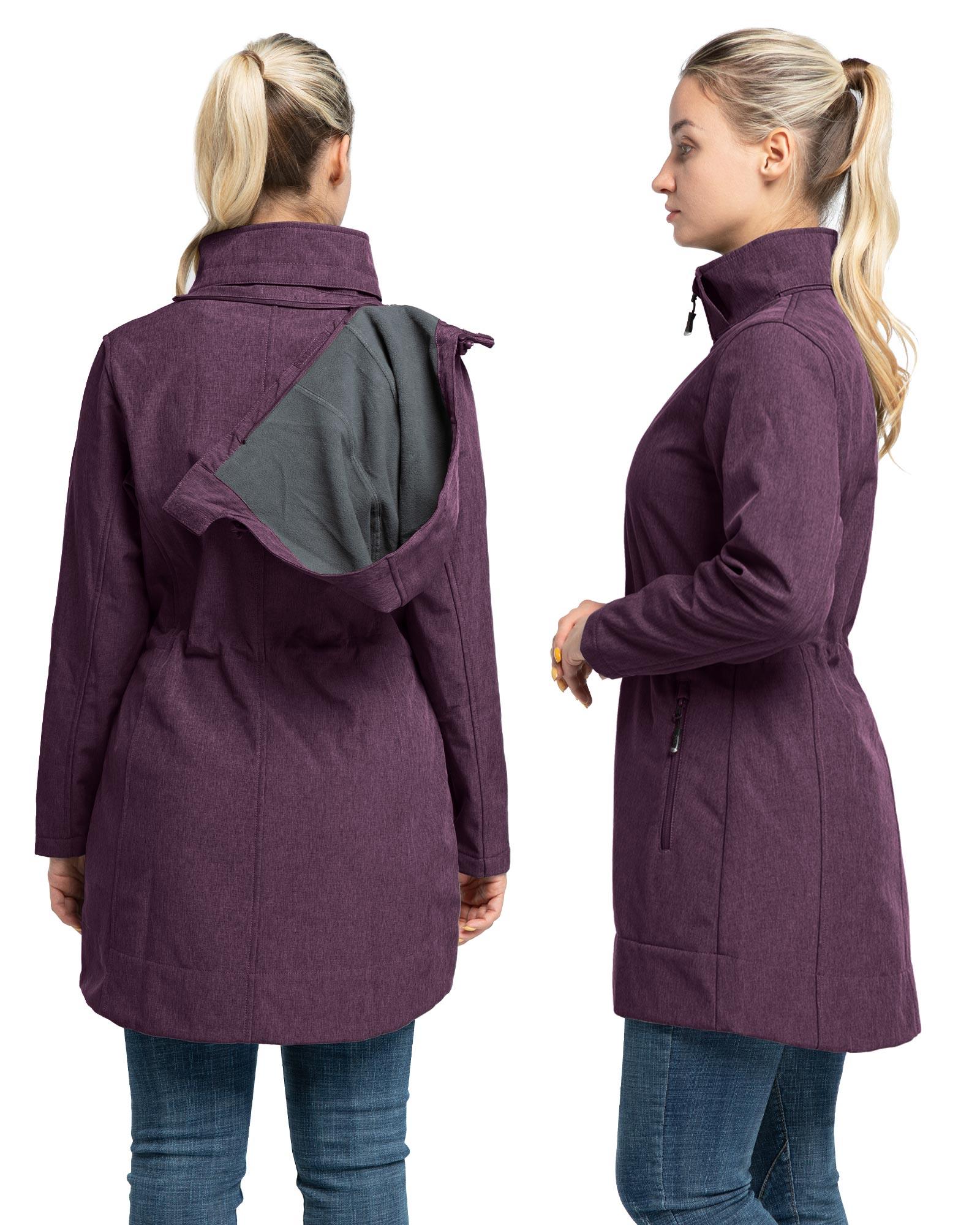Women's Softshell Long Jacket with Detachable Hood Fleece Lined: 8000mm W/P index 1000 Level Breathable - 33,000ft