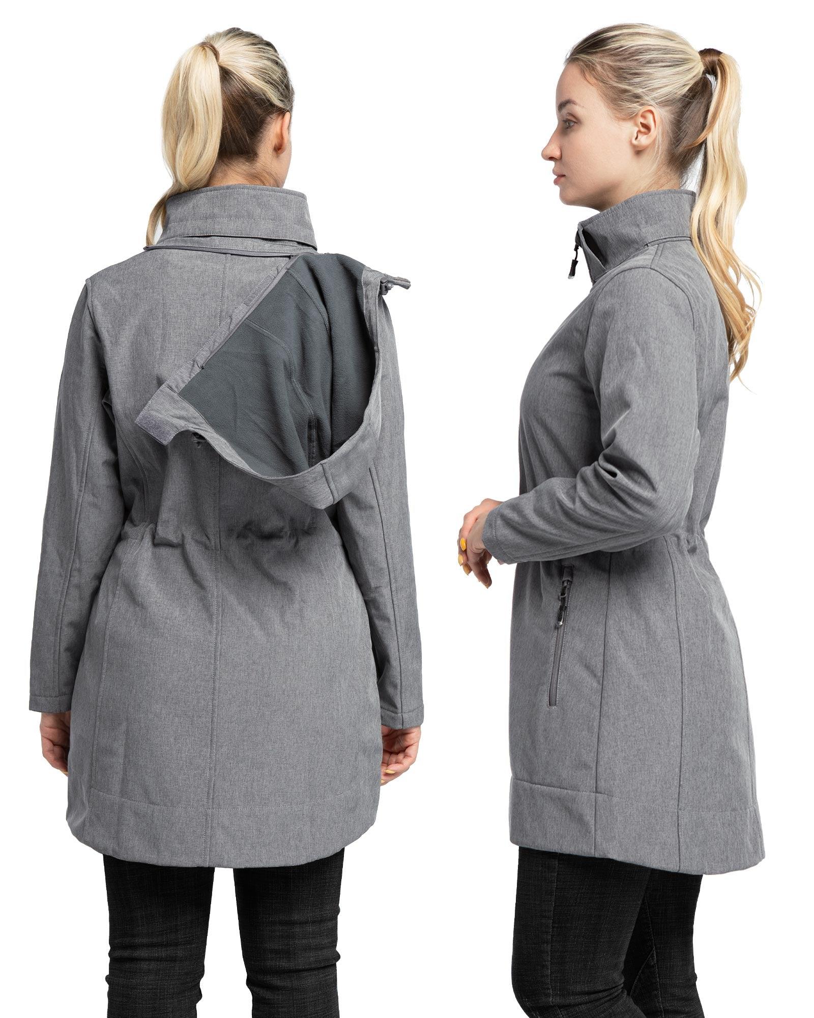 Women's Softshell Long Jacket with Detachable Hood Fleece Lined: 8000mm W/P index 1000 Level Breathable - 33,000ft