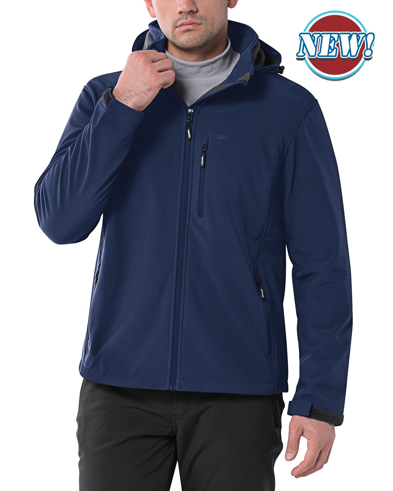 Men's Softshell Jacket with Hood Fleece Lined Windbreaker Lightweight Waterproof Jackets for Hiking - 33,000ft