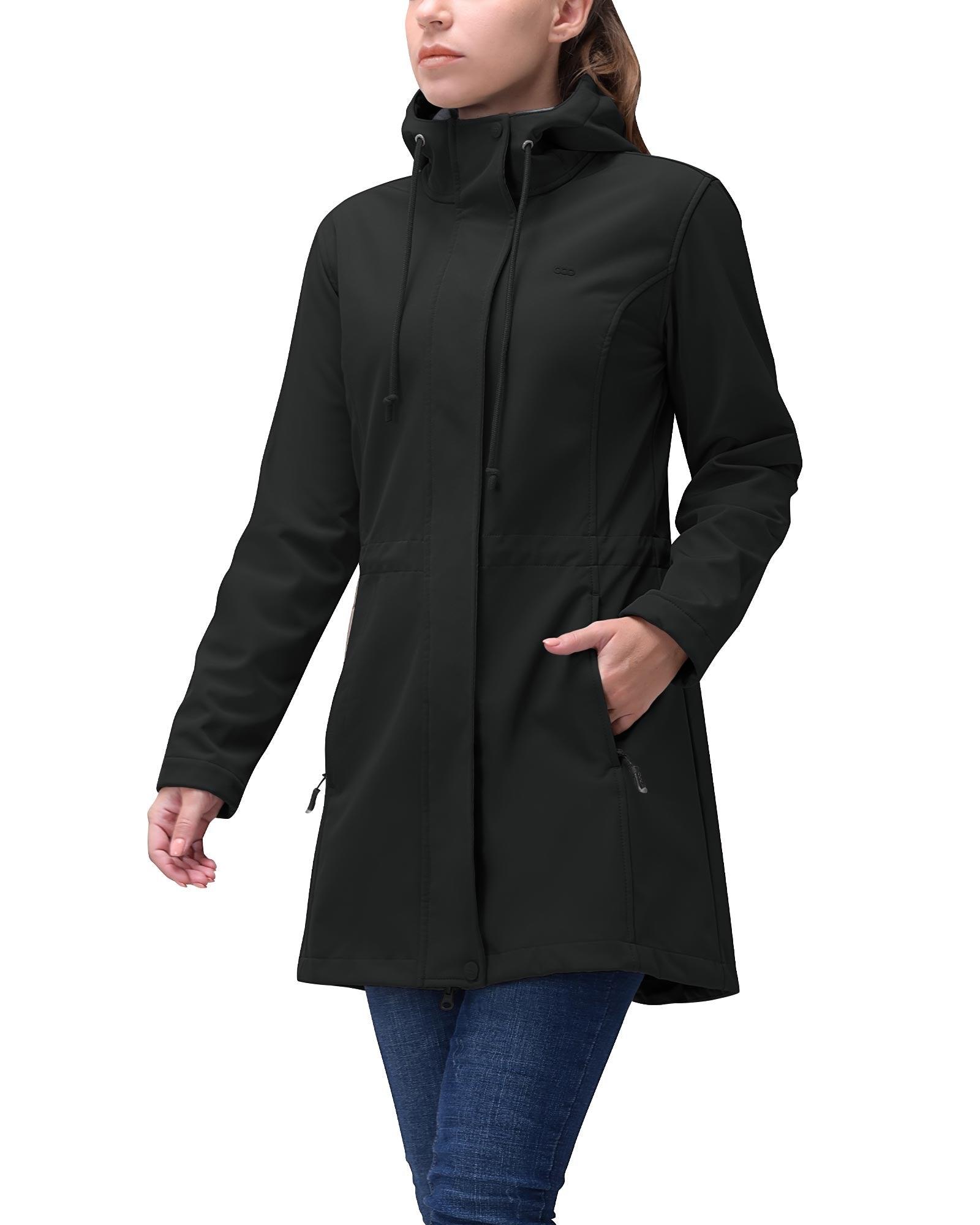 Women's Softshell Long Jacket with Hood Fleece Lined: 8000mm W/P index 1000 Level Breathable - 33,000ft