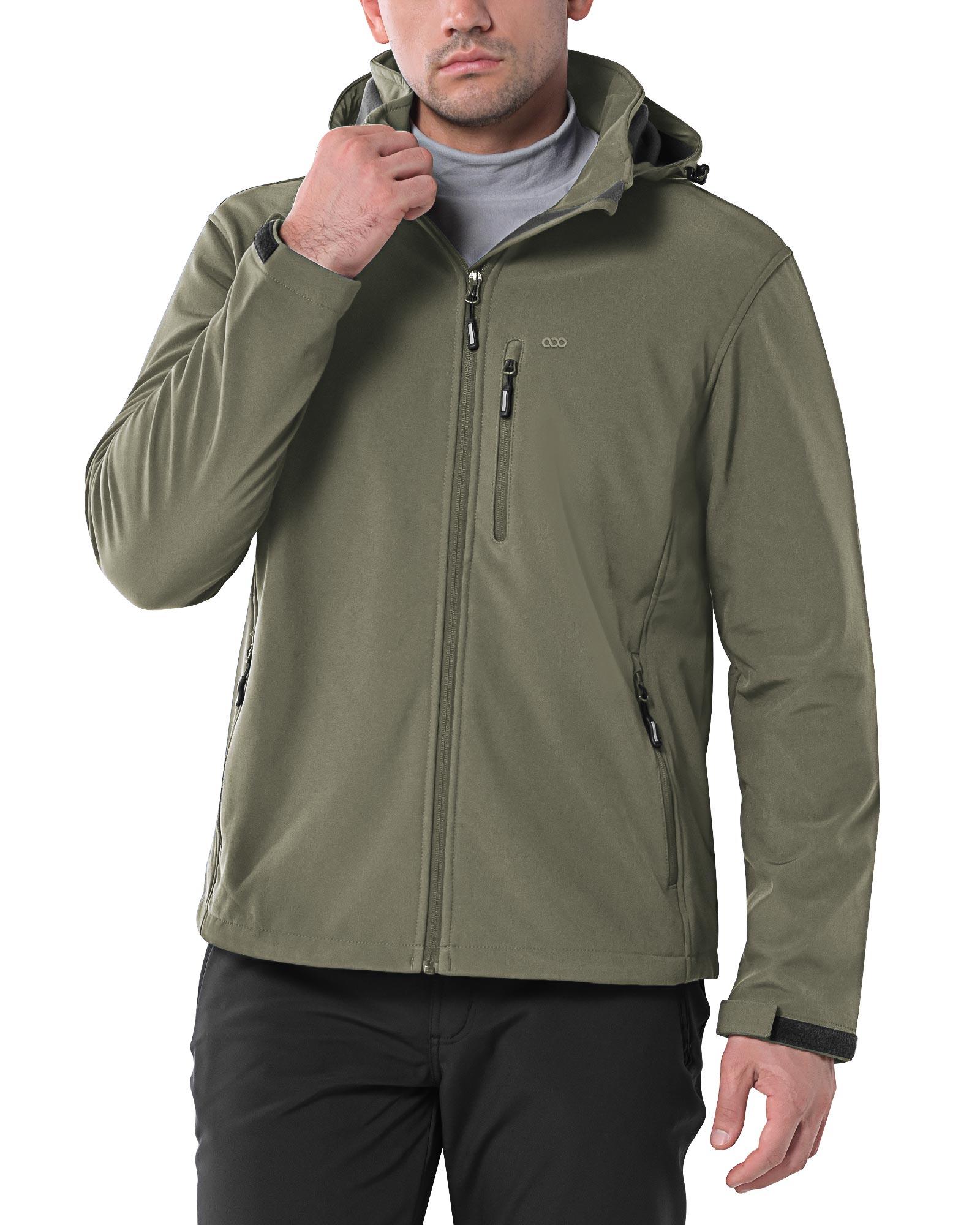 Men's Softshell Jacket with Hood Fleece Lined Windbreaker Lightweight Waterproof Jackets for Hiking - 33,000ft