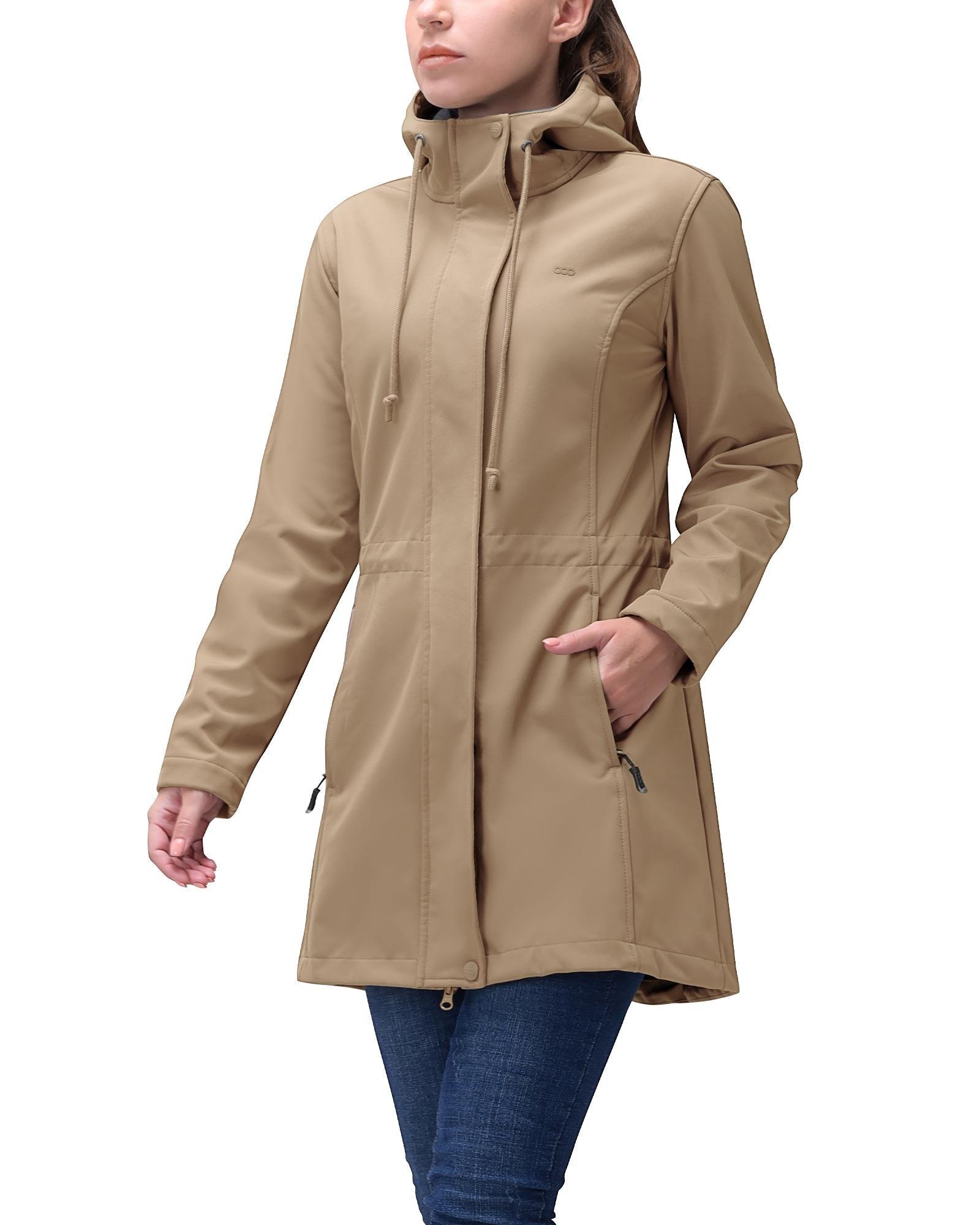Women's Softshell Long Jacket with Hood Fleece Lined: 8000mm W/P index 1000 Level Breathable - 33,000ft