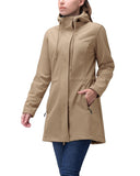 Women's Softshell Long Jacket with Hood Fleece Lined: 8000mm W/P index 1000 Level Breathable - 33,000ft