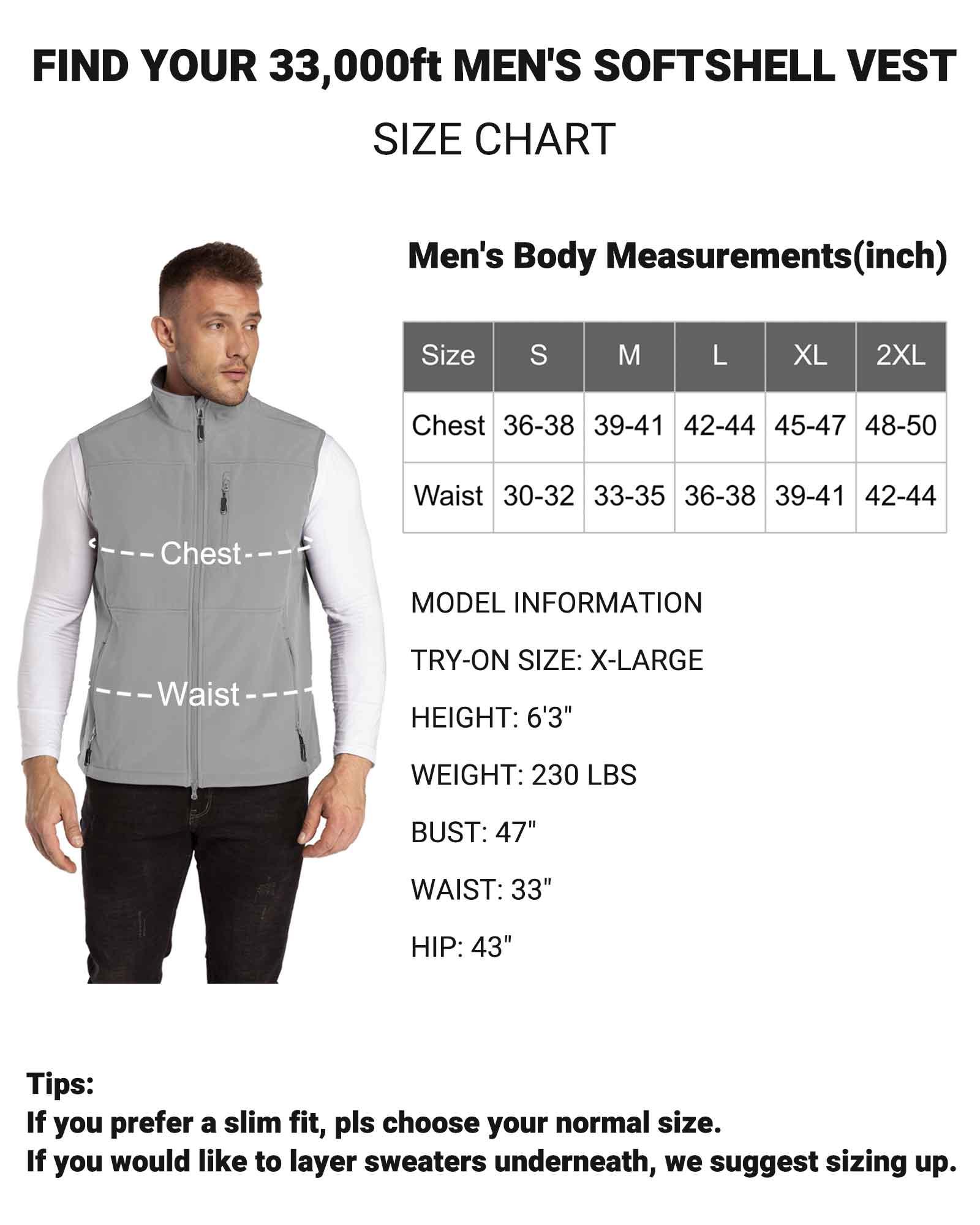 1.2 lbs 8000mm W/P Index Men's Softshell Fleece Lined Vest Outerwear with 7 Pockets - 33,000ft