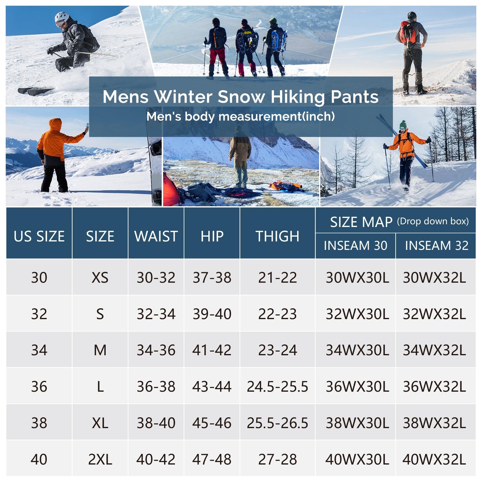 Men's Fleece Lined Snow Pants Warm Winter Waterproof Softshell Insulated Ski Pants for Hiking Snowboard Black 33,000ft