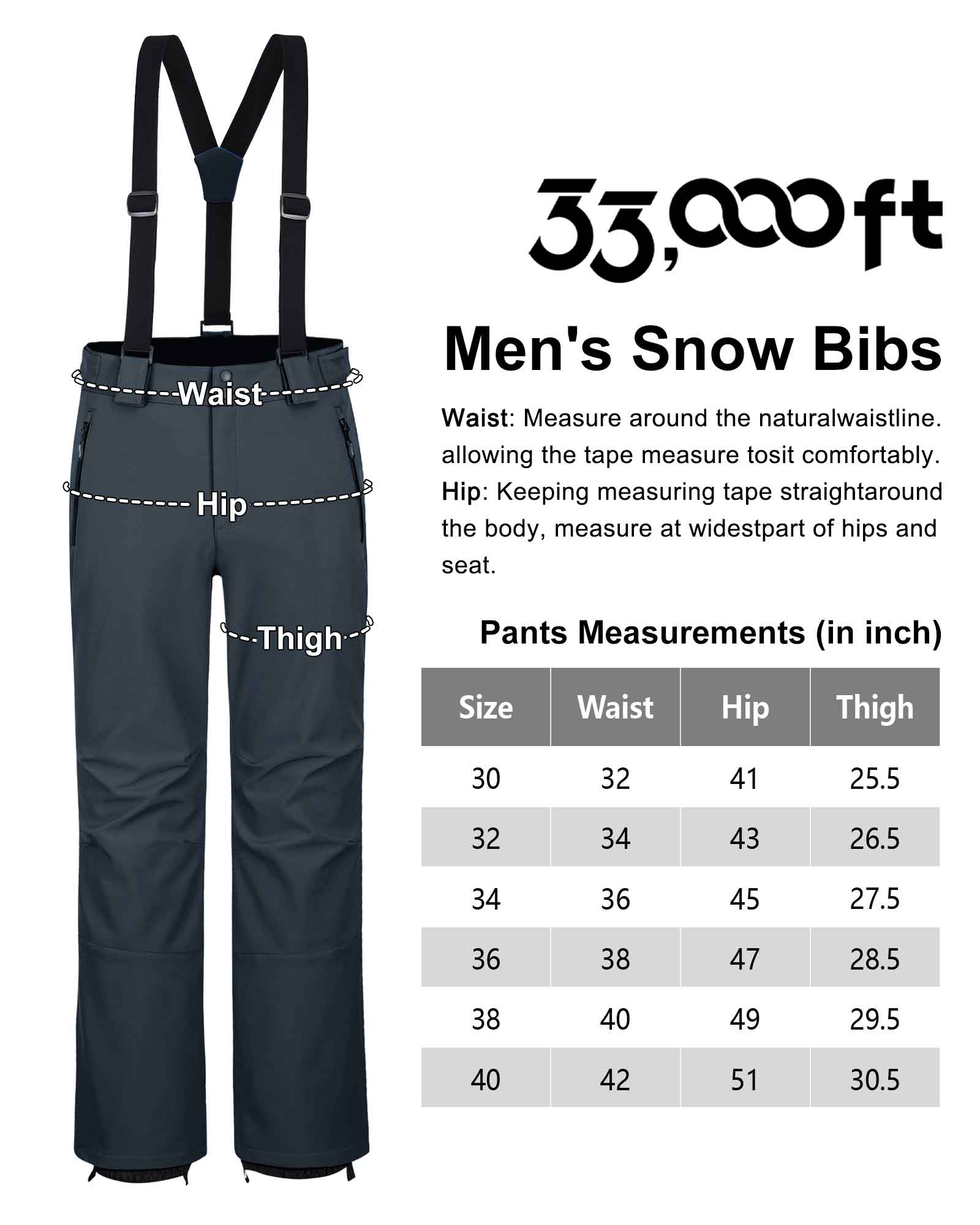 Men's Ski Bibs Waterproof Snow Pants Windproof Snowboarding Overalls P –  33,000ft
