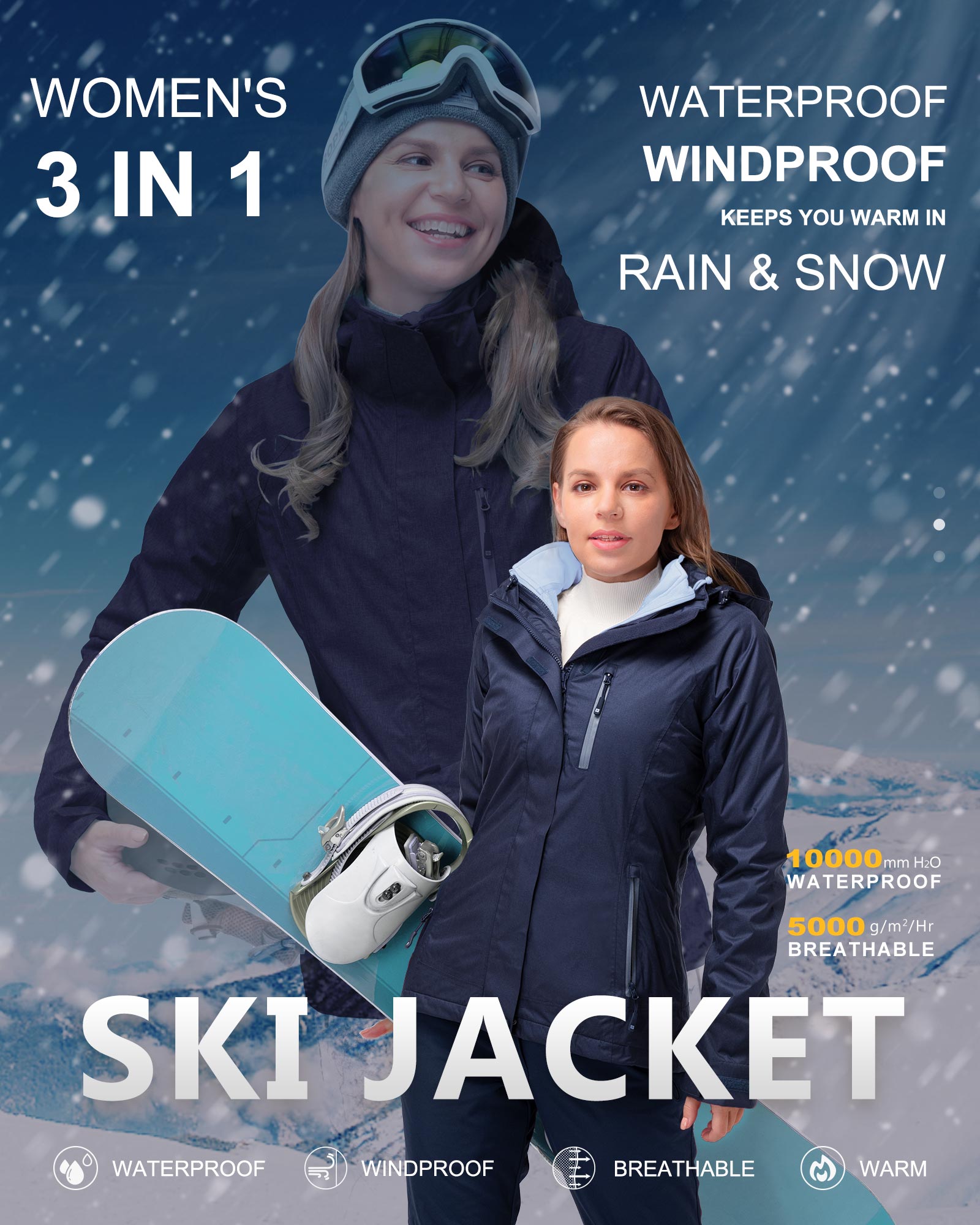 Snowbaord Jacketmen's Waterproof Ski Jacket - Windproof Fleece Parka For  Winter Sports