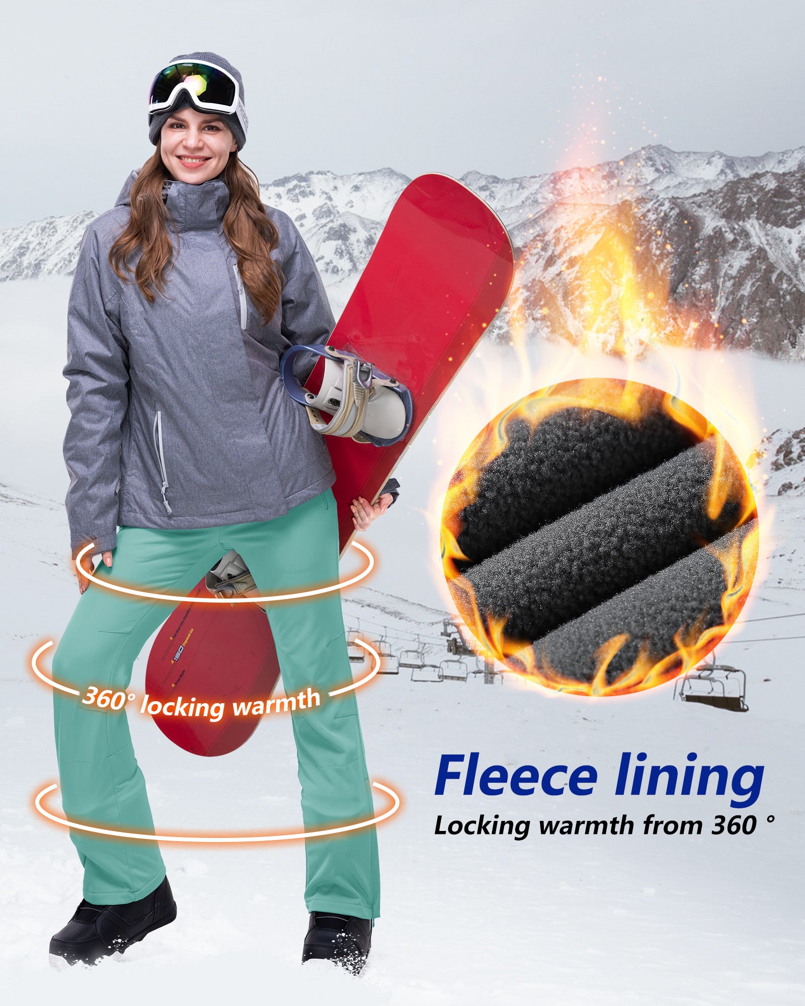 Women\'s Softshell Insulated Snow Pants with Boot Gaiters: 8000mm W/P I –  33,000ft