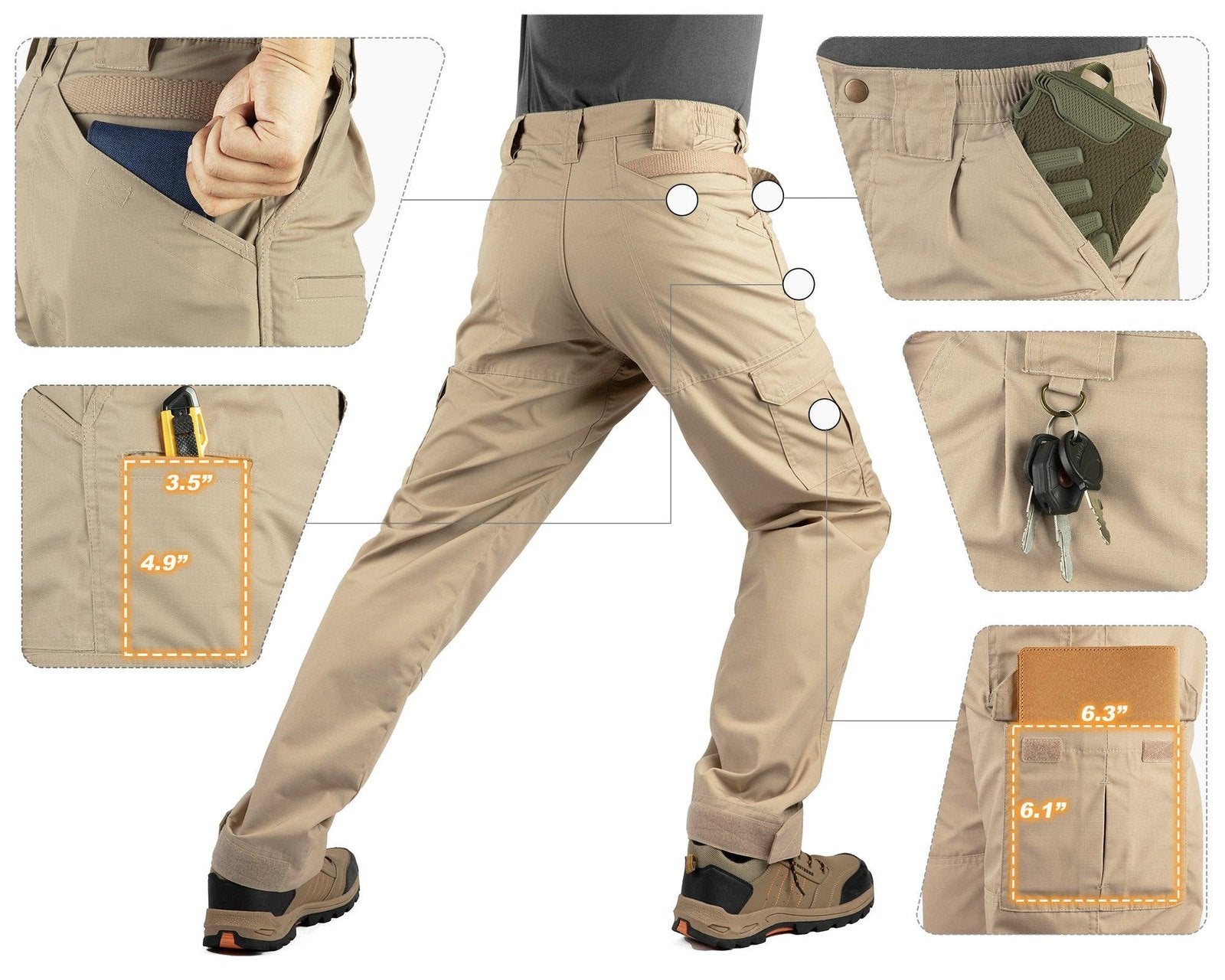 Men's UPF 40+ Convertible Zip Off Hiking Pants with 6 Pockets – 33,000ft