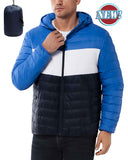 Men's Packable Puffer Jacket with Hood and 3 Pockets
