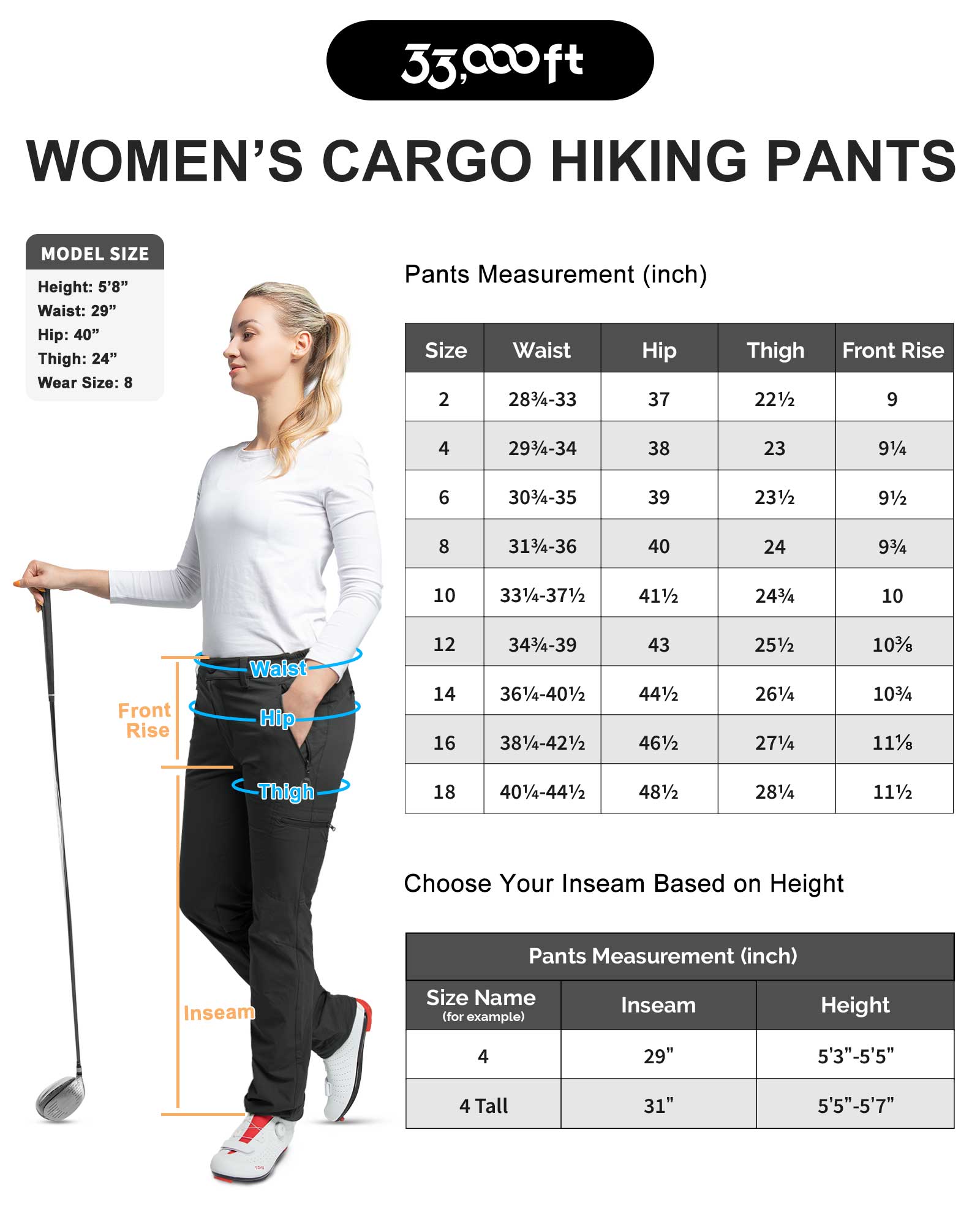 Women's Golf Pants, Water-Resistant Lightweight Hiking Pants with
