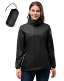 Women's Packable Rain Jacket with Hideaway Hood and 4 Pockets: 0.64 lbs 5000mm W/P 5000 Level Breathable