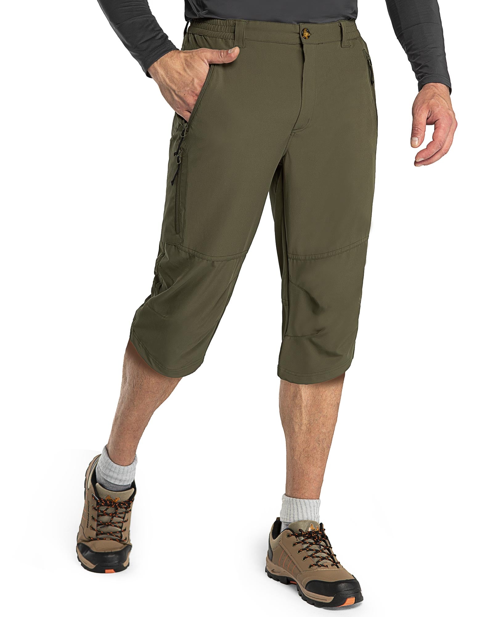 Mens 3/4 Long Length Elasticated Shorts Waist Cargo Combat Three Quarter  Pants w | eBay