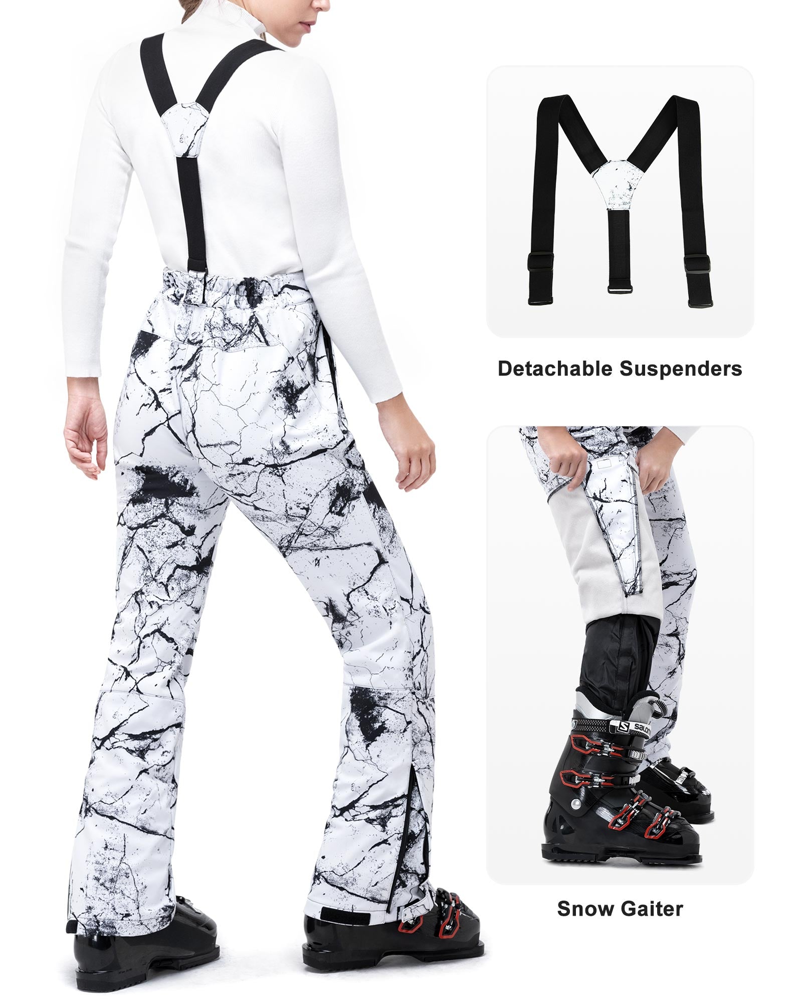 Womens Classic Solid Suspenders Snow bibs Overalls Winter Waterproof  Windproof Ski Pant One-Piece Romper Jumpsuits