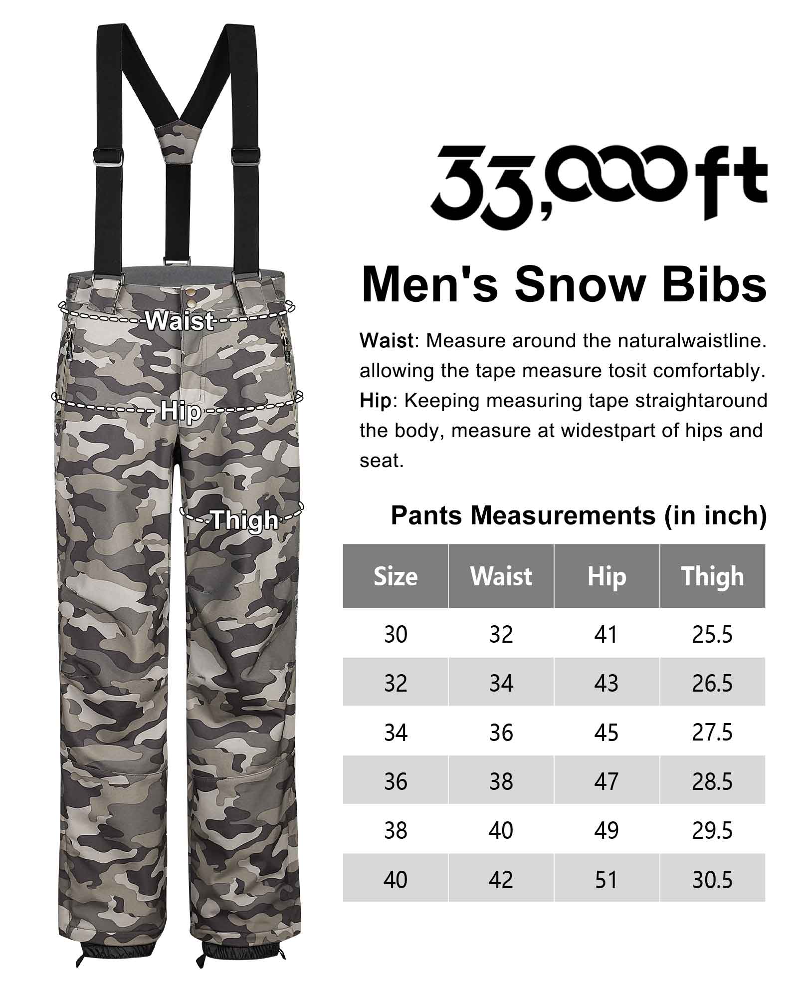 Men's Ski Bibs Waterproof Snow Pants Windproof Snowboarding Overalls P –  33,000ft
