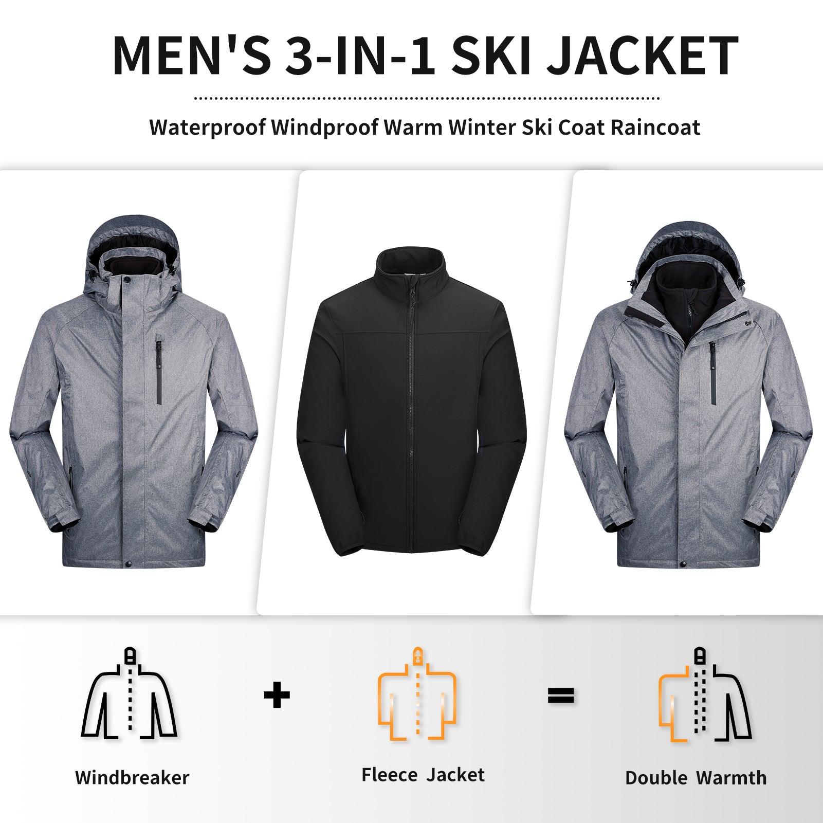 10000mm W/P Index 5000 Level Breathable Men's 3-in-1 Ski Winter Jacket –  33,000ft