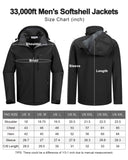 Men's Softshell Jacket with Hood Fleece Lined Windbreaker Lightweight Waterproof Jackets for Hiking - 33,000ft