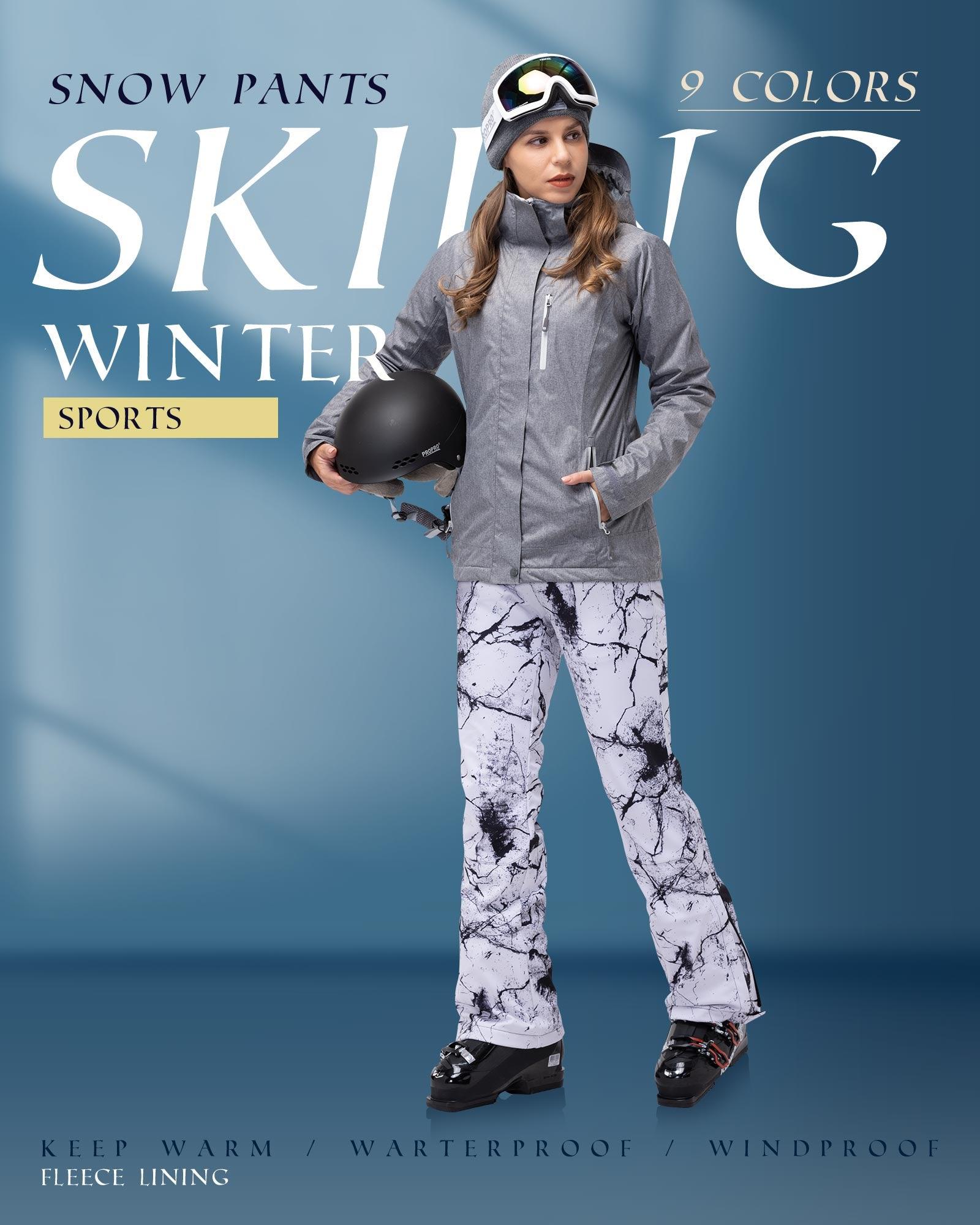 Gouxry Snow-Ski-Pants-Women-Fleece-Lined Winter Insulated Water