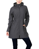 Women's Softshell Long Jacket with Detachable Hood Fleece Lined: 8000mm W/P index 1000 Level Breathable - 33,000ft