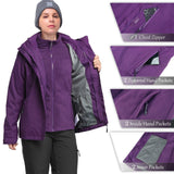 Women's Waterproof 3-IN-1 Ski Jacket, Warm Fleece Insulated Winter Snow Coat Windproof Rain Jackets Parka Hooded for Traveling Climbing Hiking 33,000ft