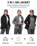 Women's Waterproof 3-IN-1 Ski Jacket, Warm Fleece Insulated Winter Snow Coat Windproof Rain Jackets Parka Hooded for Traveling Climbing Hiking 33,000ft