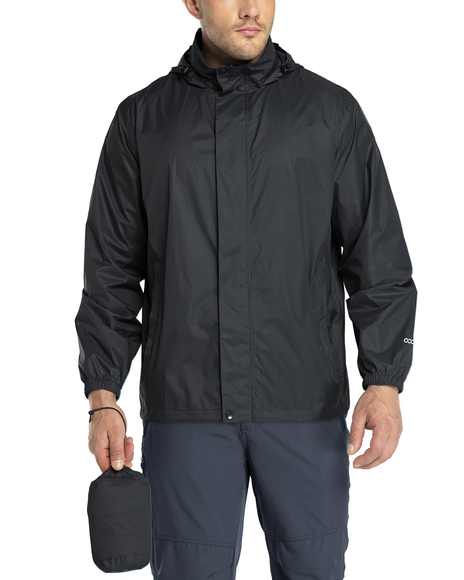 Men's Water Resistant Zip Up Hooded Lightweight Windbreaker Rain Jacket  (Navy Blue,S) 