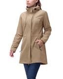 Women's Softshell Long Jacket with Hood Fleece Lined: 8000mm W/P index 1000 Level Breathable